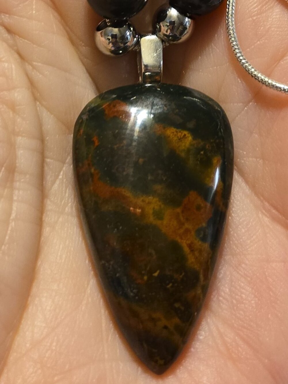 Natural Bloodstone Pendant on 925 Sterling Silver Chain with Bead Accents